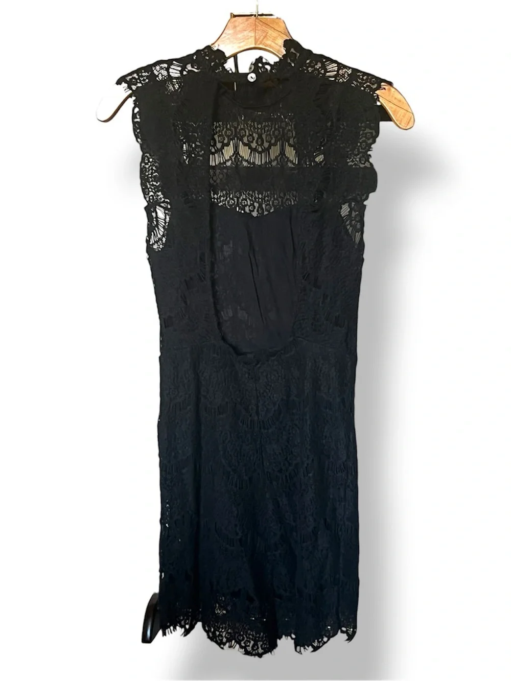 Free People Cotton Black Lace High-Neck Open-Back Mini Dress - Picture 5 of 7